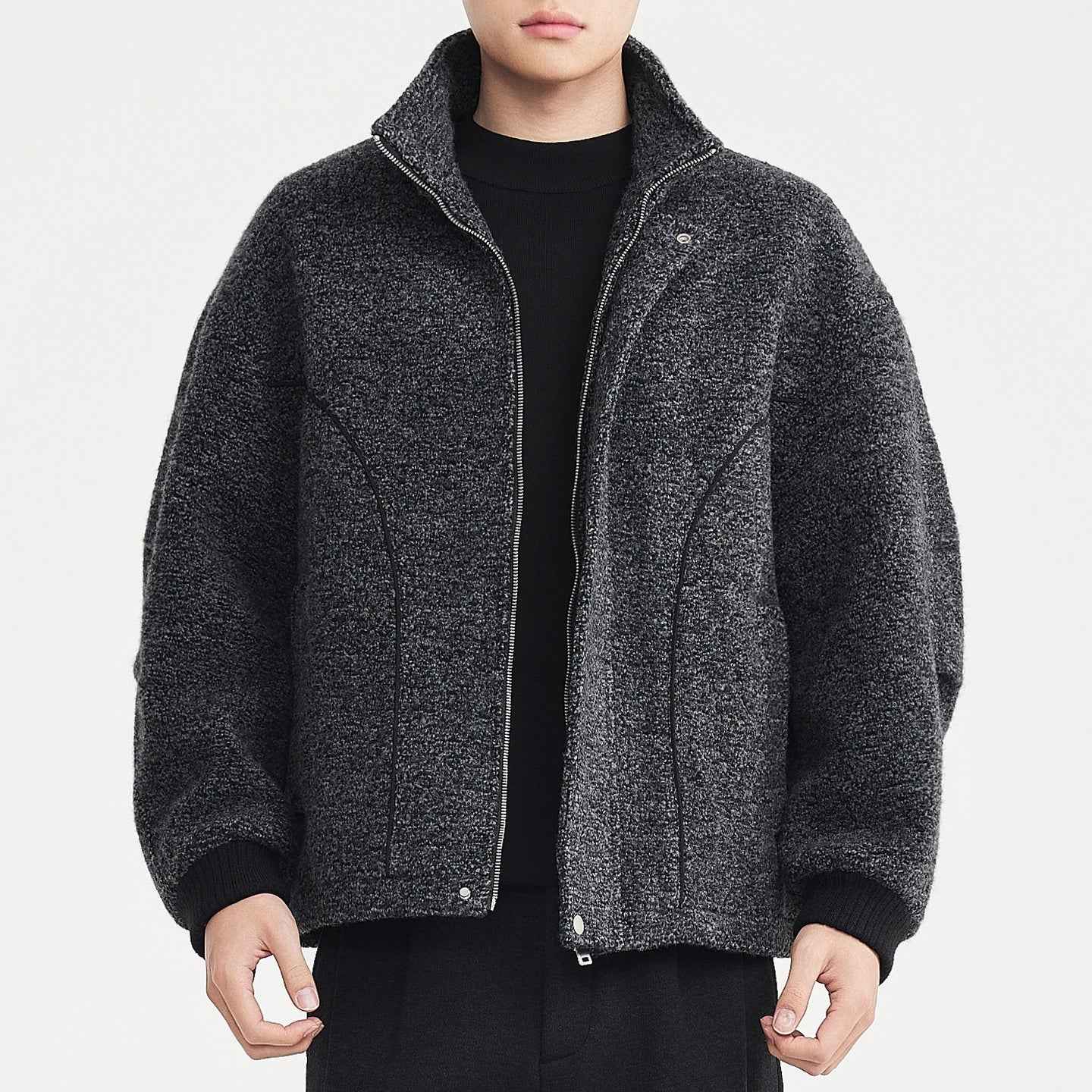 Wool Circle-Weave Stand Collar Overcoat - MRC WEAR