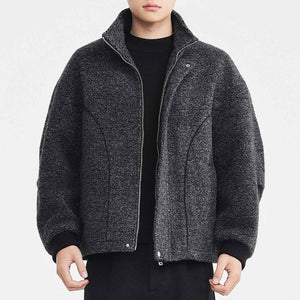 Wool Circle-Weave Stand Collar Overcoat - MRC WEAR