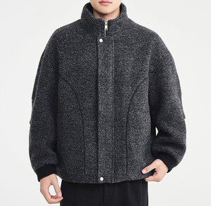 Wool Circle-Weave Stand Collar Overcoat - MRC WEAR