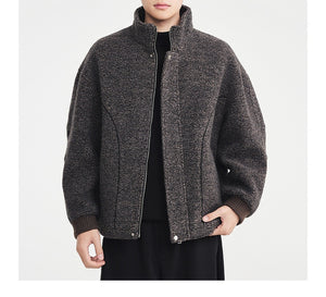 Wool Circle-Weave Stand Collar Overcoat - MRC WEAR