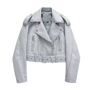 Retro Versatile Loose - Fit Faux Leather Jacket - MRC STOREJacketsMRC STORERetro Versatile Loose - Fit Faux Leather Jacket MRC STORE 95.22MRC STORECJYD259436606FULight BlueL