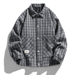 Color Block Houndstooth Plus Size Shirt Jacket - MRC WEAR