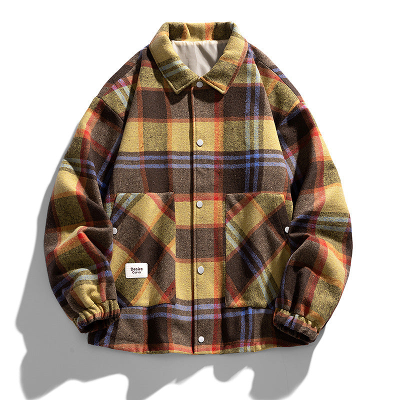 Color Block Houndstooth Plus Size Shirt Jacket - MRC WEAR