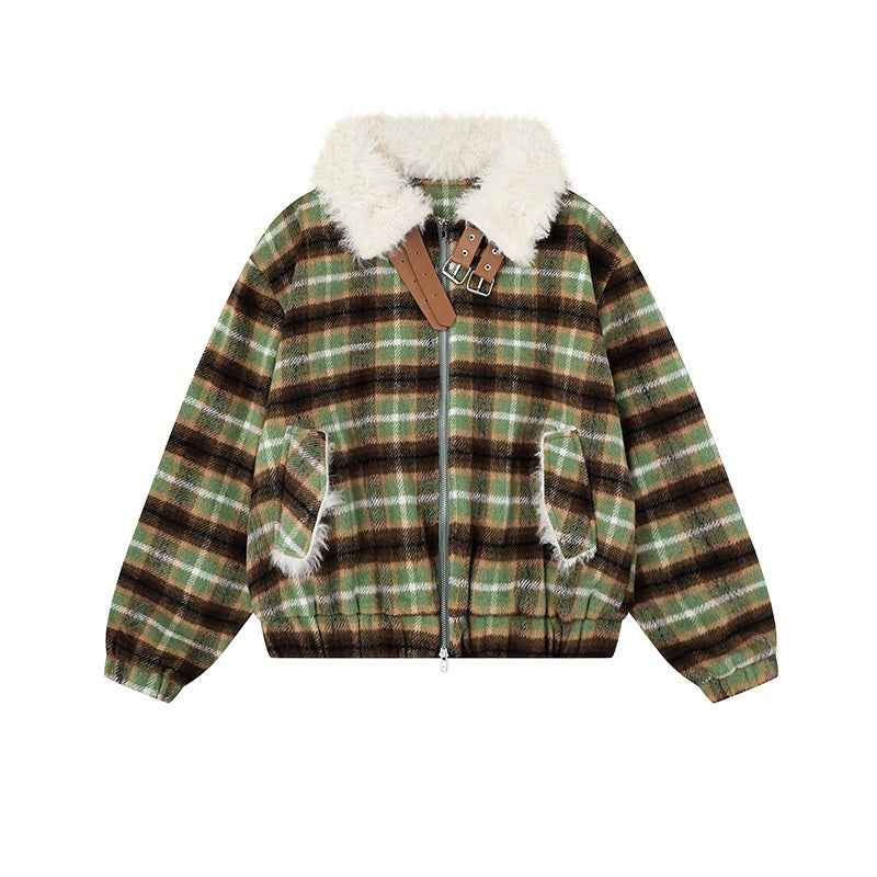 American Retro Color-Block Plaid Wool Coat - MRC WEAR