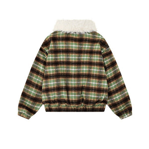 American Retro Color-Block Plaid Wool Coat - MRC WEAR