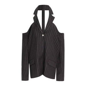 Fashion Shoulder - Baring Back Rhinestone Blazer - MRC STOREJacketsMRC STOREFashion Shoulder - Baring Back Rhinestone Blazer – Striped Loose Fit for Women - MRC STOREMRC STORECJYD226942001AZStripesFree Size