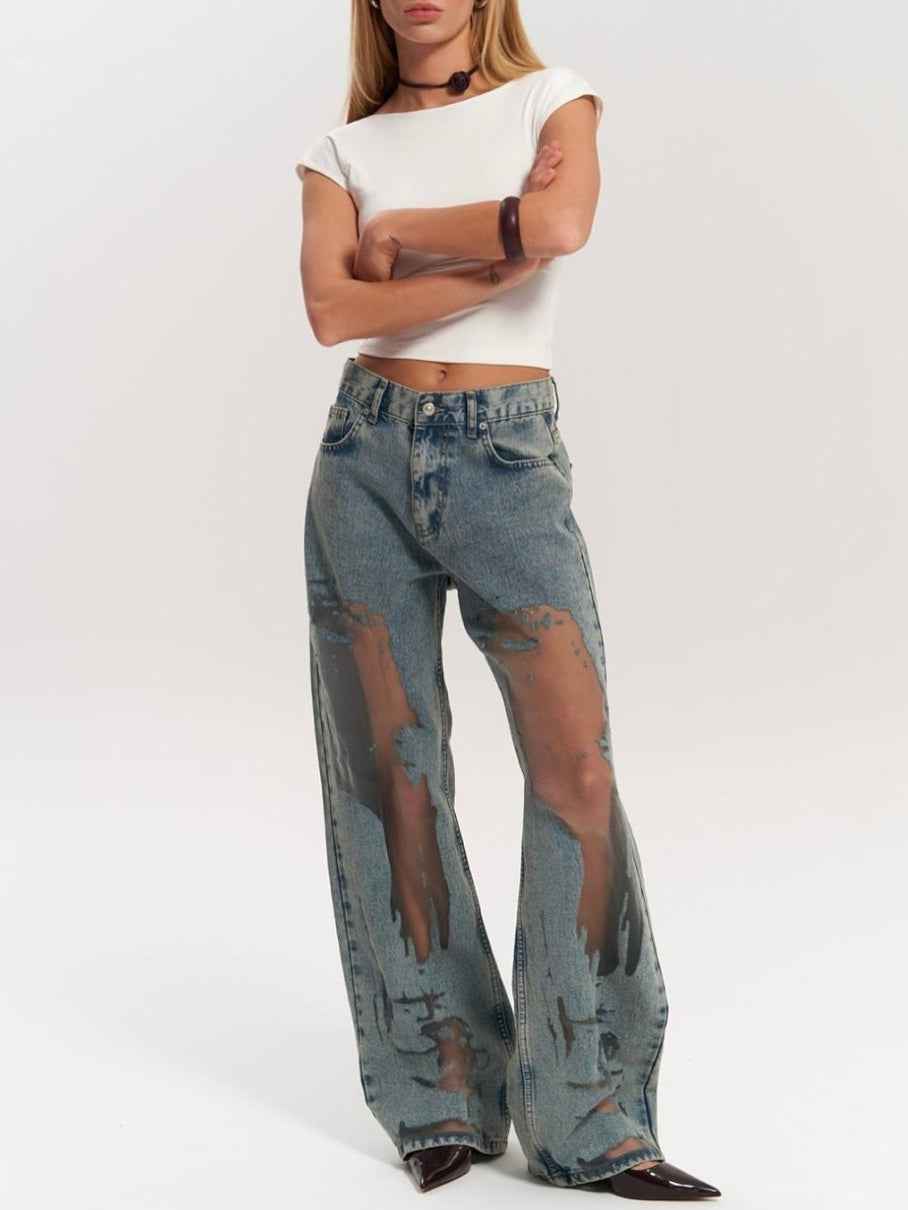 Vintage Hollow Textured Straight - Leg Jeans - MRC STOREjeansMRC STOREVintage Hollow Textured Straight - Leg JeansMRC STORECJNZ232426304DWBlueL