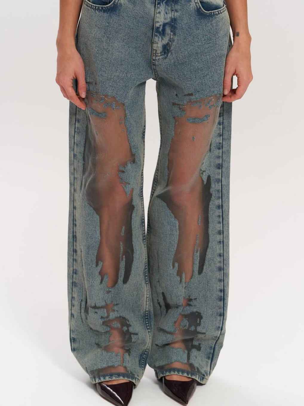 Vintage Hollow Textured Straight - Leg Jeans - MRC STOREjeansMRC STOREVintage Hollow Textured Straight - Leg JeansMRC STORECJNZ232426304DWBlueL