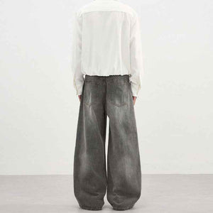 Washed Gray Straight-Leg Denim Jeans - MRC WEAR