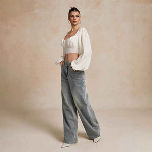 Loose Slightly Flared Light Blue Denim Trousers - MRC WEAR