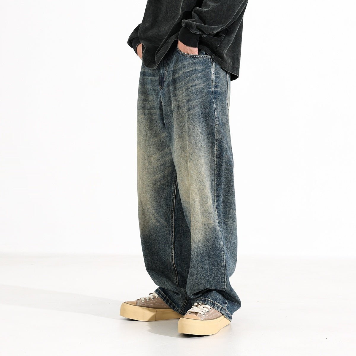 Vintage Denim Style Wide Leg Jeans - MRC STOREjeansMRC STOREPerson wearing blue jeans and a black shirt on a white backgroundMRC STORECJNZ245828910JQRetro Blue with Velvet28