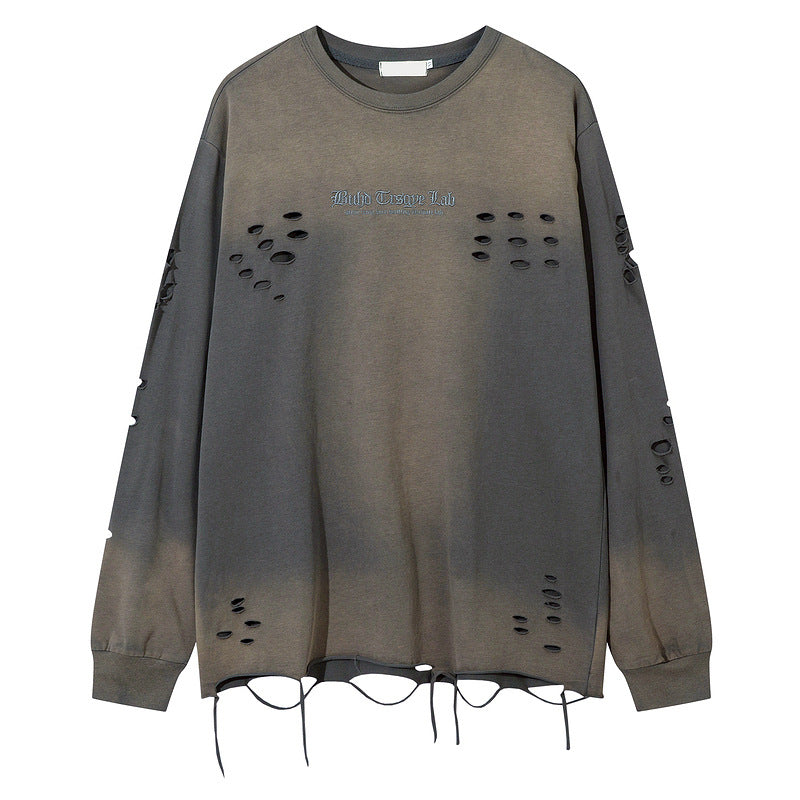 Vintage Letter Embroidery Loose Long Sleeve T-Shirt - MRC WEAR