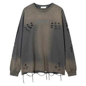 Vintage Letter Embroidery Loose Long Sleeve T-Shirt - MRC WEAR