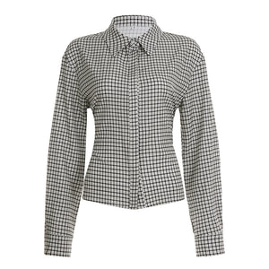 Retro Plaid Tie-Waist Long Sleeve Shirt - MRC WEAR