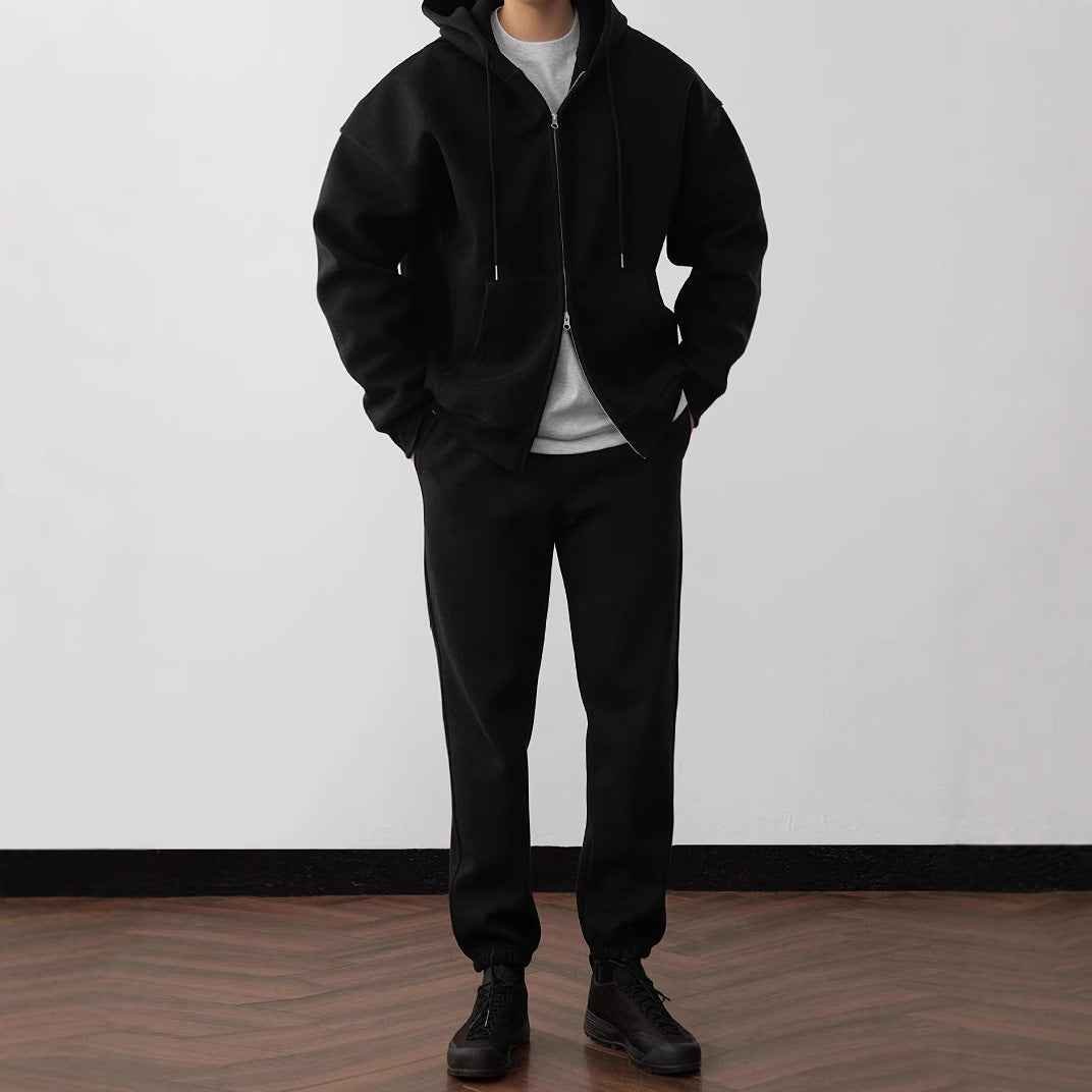 Loose - Fit Solid Color Hoodie Tracksuit Set - MRC STOREOutfit setMRC STORELoose - Fit Solid Color Hoodie Tracksuit SetMRC STORECJWY263352705EVBlack2XL