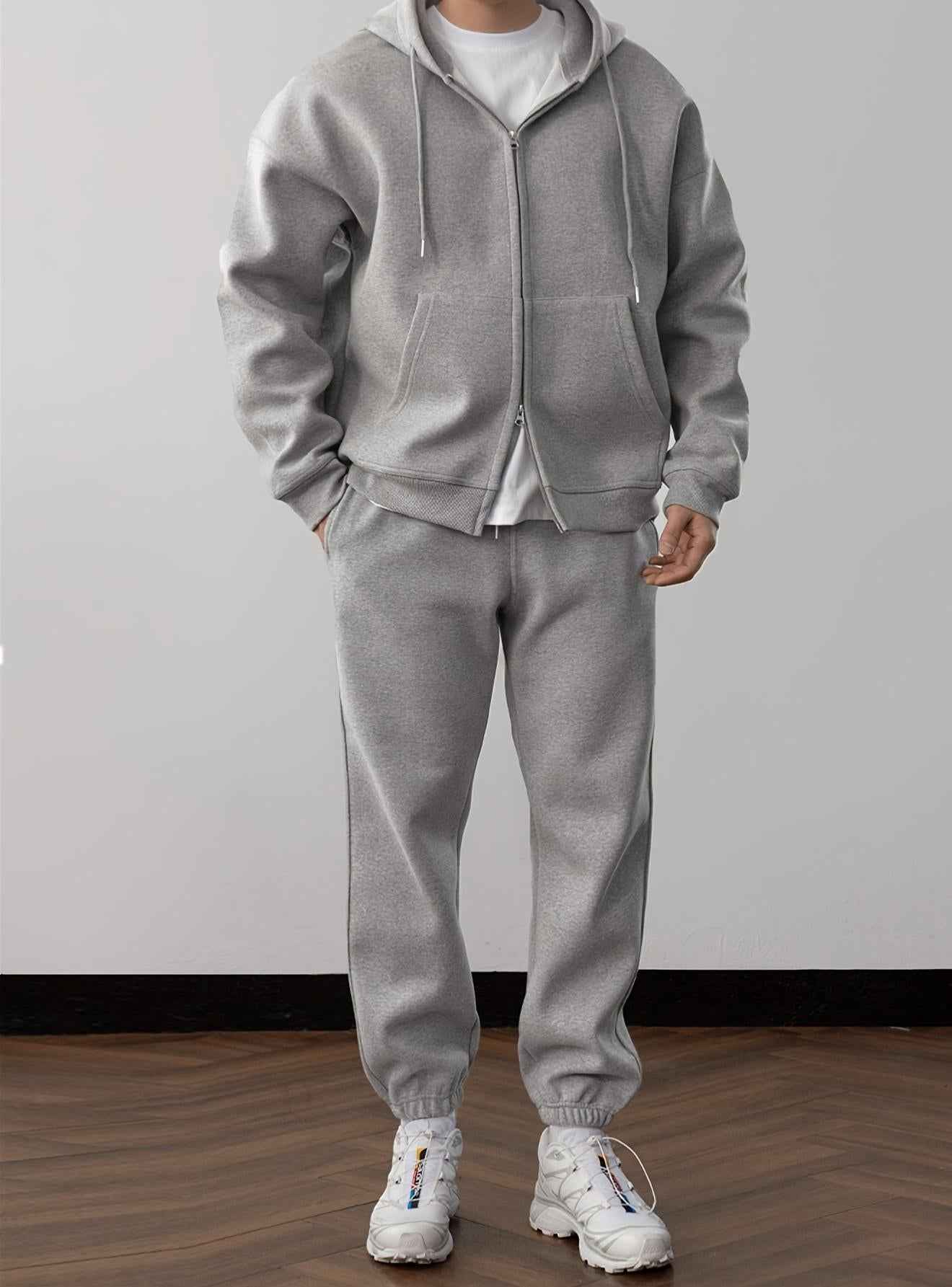Loose - Fit Solid Color Hoodie Tracksuit Set - MRC STOREOutfit setMRC STORELoose - Fit Solid Color Hoodie Tracksuit SetMRC STORECJWY263352710JQGray2XL