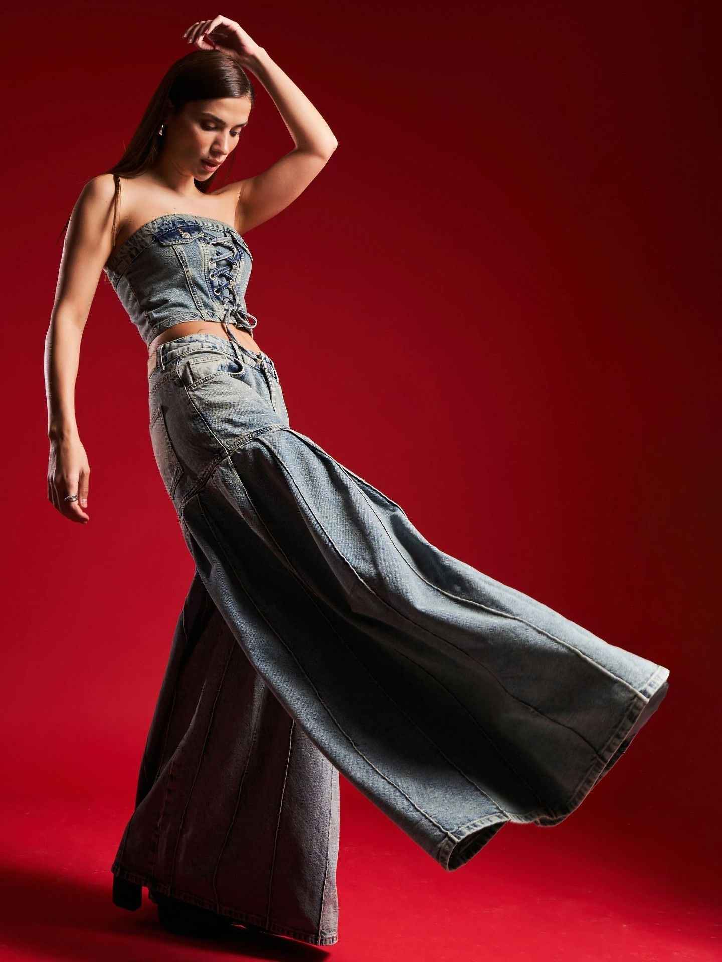Strapless Denim Corset & Pleated Wide - Leg Set - MRC STOREsetMRC STOREStrapless Denim Corset & Pleated Wide - Leg SetMRC STORECJTZ237629905EVBlue2XL