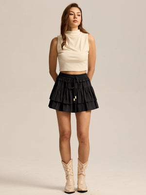 High-Waisted Drawstring Liner Mini Skirt - MRC WEAR