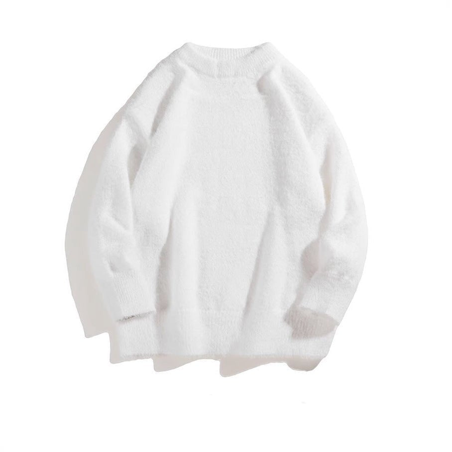 Autumn Solid Color Faux Mink Knit Sweater - MRC STOREsweaterMRC STOREWhite long - sleeve shirt on a white background with text at the bottom.MRC STORECJYD259345405EVB094 Black3XL