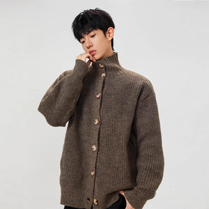 American Style Coffee Colored Stand-Up Collar Knit Coat - MRC WEAR