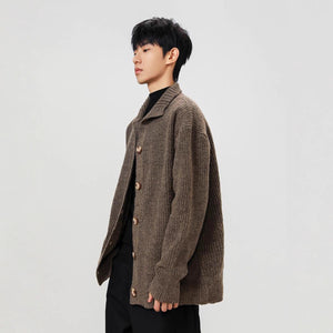 American Style Coffee Colored Stand-Up Collar Knit Coat - MRC WEAR