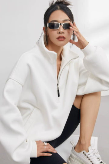 Half-Zip Stand-Collar Relaxed Sweatshirt - MRC WEAR