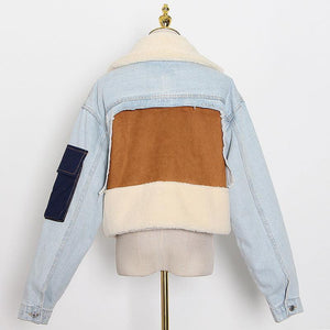 Fashion Stitching Loose Denim Lamb Wool Short Coat - MRC STORETopMRC STOREFashion Stitching Loose Thick Casual Denim Lamb Wool Short Coat - MRC STOREMRC STORECJYD187641103CXBlackL