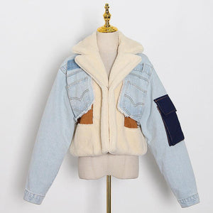 Fashion Stitching Loose Denim Lamb Wool Short Coat - MRC STORETopMRC STOREFashion Stitching Loose Thick Casual Denim Lamb Wool Short Coat - MRC STOREMRC STORECJYD187641108HSBlueL