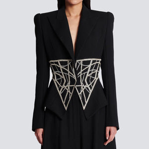 Luxury Beaded Diamond Suit Jacket - MRC STORETopMRC STOREA high - end women's designer suit jacket in black with heavy beaded diamond detailing on the front.MRC STORECJYD212364703CXBlackL