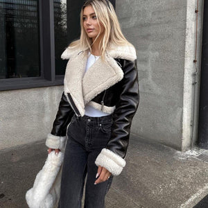 Short Lapel Slim Jacket – Elegant Long Sleeve Fur Coat - MRC STORETopMRC STOREShort Lapel Slim Jacket – Elegant Long Sleeve Fur CoatMRC STORECJZP165061404DWBlackL