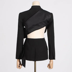 V - Neck Bow Lace - Up Jacket - MRC STORETopMRC STOREFashion V - Neck Bow Stitching Lace - up Waist Slim Fit Jacket - MRC STOREMRC STORECJYD213197503CXBlackL
