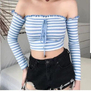 Women's Fashion Striped One - Shoulder T-shirt - MRC STORETopMRC STOREWomen's Fashion Striped One - Shoulder T-shirt - MRC STOREMRC STORECJNSSYWY01191-Blue-LBlueL