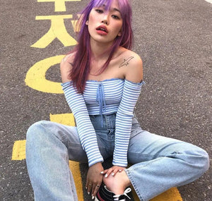 Women's Fashion Striped One - Shoulder T-shirt - MRC STORETopMRC STOREWomen's Fashion Striped One - Shoulder T-shirt - MRC STOREMRC STORECJNSSYWY01191-Blue-LBlueL