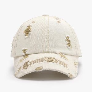Black adjustable cotton dome hat featuring ripped letter print embroidery, matching accessories from My Store.