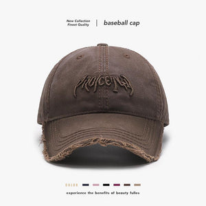 Black men's baseball cap with 3D embroidered letter design, adjustable cotton dome hat, soft top, casual accessory.