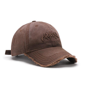 Black adjustable baseball cap with 3D embroidered letter design, soft cotton dome for men's casual accessories.