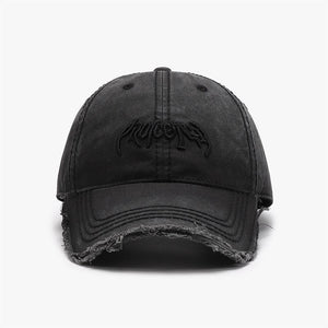 Black men's baseball cap with 3D embroidered letter design, adjustable cotton dome hat, soft top, stylish accessories.