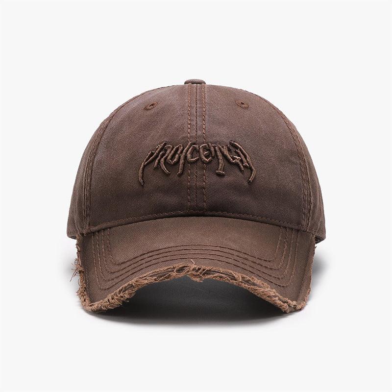 Black men's baseball cap with 3D embroidered letter design, adjustable cotton dome hat, soft top, casual accessories.