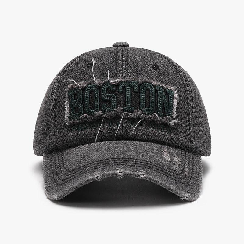 Men's black 3D embroidery soft peaked cap with adjustable cotton dome hat for outdoor wear, stylish accessory.