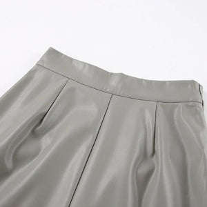 Black French fashion slit leather skirt from My Store, stylish bottoms with a sleek design and side slit.