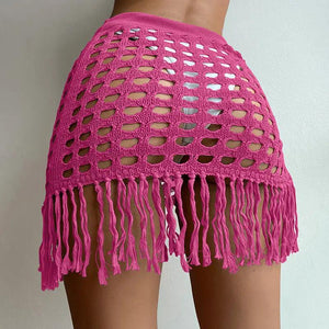 Black hollow-out tassel cover skirt from My Store, stylish bottoms with a flowy, decorative design and tassel detailing.