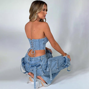 Low Waist Jeans - Tube Top Wide - Leg Set - MRC STOREbottomsMy StoreWomen’s Low Waist Jeans - Tube Top Wide - Leg Set My Store MRC STORECJNZ197175706FUBlack PantsL