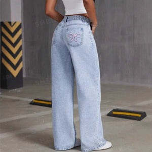 Vintage Bow Embroidered Washed Jeans for Women - Straight Loose Trousers - MRC STOREbottomsMy StoreVintage Bow Embroidered Washed Jeans for Women - Straight Loose Trousers My Store 29.99MRC STORECJNZ232842107GTWashed BlueL