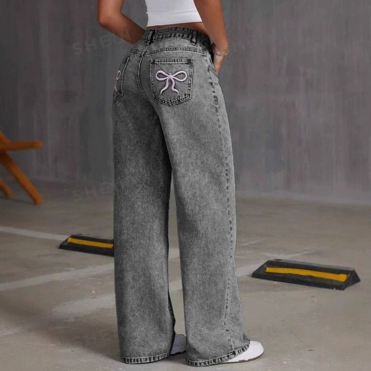 Vintage Bow Embroidered Washed Jeans for Women - Straight Loose Trousers - MRC STOREbottomsMy StoreVintage Bow Embroidered Washed Jeans for Women - Straight Loose Trousers My Store 29.99MRC STORECJNZ232842103CXWashed GrayL