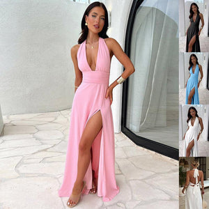 Halterneck V - Neck Slit Dress – Summer Backless Skirt - MRC STOREDressMy StoreHalterneck V - Neck Slit Dress – Summer Backless Strappy Skirt for Women - MRC STOREMRC STORECJLY200317722VEBlue2XL