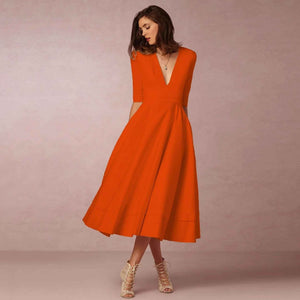 Chic V Neck Swing Dress - MRC STOREDressMy StoreChic V Neck Swing DressMRC STORECJLY209329415OLOrangeL