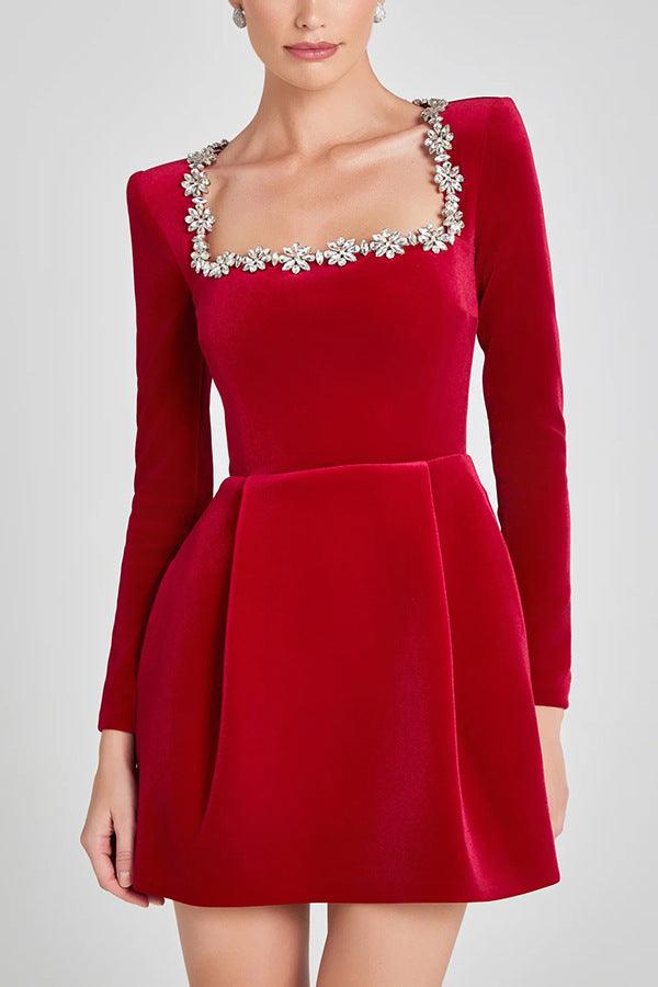 Elegant Square Neck A - Line Dress – Rhinestone Flower Design - MRC STOREDressMy StoreElegant Square Neck Long - Sleeve Dress – Rhinestone Flower Design A - Line Dress - MRC STOREMRC STORECJLY196637909IRRedL