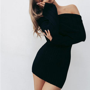 Off - Shoulder Ribbed Knit Long Sleeve Mini Dress - Elegant Slim Fit - MRC STOREDressMy StoreOff - Shoulder Ribbed Knit Long Sleeve Mini Dress - Elegant Slim Fit - MRC STOREMRC STORECJLY218335106FUBlackL