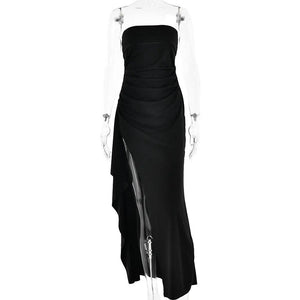 Black pleated long summer dress by My Store, flowing fabric with a flattering fit, perfect for warm weather and casual occasions.