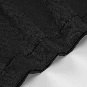 Black V-neck spaghetti strap bodycon dress from My Store, close-up of fitted silhouette and sleek design.